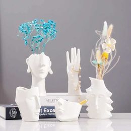Vases Ceramics Statue Flower Vase Face Pots Bust Head Shaped Decorative Figurines Birthday Gifts Kitchen Home Office Desk Decoration J240515