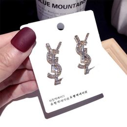 Earring Korean new full diamond letter Earrings super flash crystal fashion net red evening dress silver needle Earrings QLCE