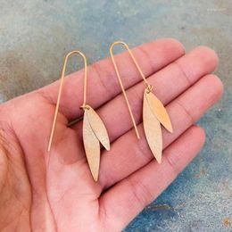 Dangle Earrings Simple Gold Colour Leaf Metal Drop Trendy Jewellery Handmade Hook For Women Girl Party