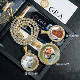 DIY Picture Round Design Hiphop VVS DEF Sterling Sier Gold Plated Ice Out Diamond Necklace Moissanite Pendant