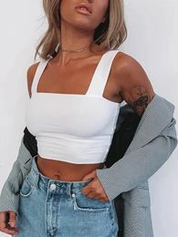 Square Neck Sleeveless Summer Crop Top White Women Black Casual Basic T Shirt Off Shoulder Cami Sexy Backless Tank 240514