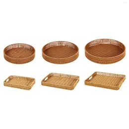 Plates Rattan Wicker Storage Basket Home Decoration Flat Serveware Hand Woven Tray
