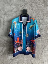 The latest summer mens shirt fashion marine animal print US size casual silk shirt highend brand top designer shirts