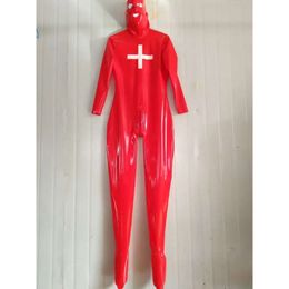 Rubber Mask Latex Women Red Full Cover Suit With Socks and Zipper Size S-XXL