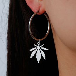 Maple Leaf Hoop Drop For Women Stainless Steel Fashion Pendant Dangle Earrings Aesthetic Party Birthday Jewellery