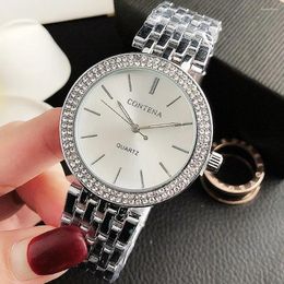 Wristwatches Crystal Rhinestone Watch Luxury Silver Women Watches Fashion Women's Full Steel Wrist Clock No Box