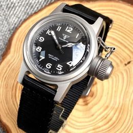 Wristwatches Tandorio 36mm Military Mechanical Watch Men Japan NH35 Movt Arched Domed Sapphire Glass Big Crown Sandblasted Case Vintage