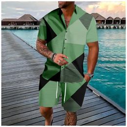 Men's Tracksuits Hawaiian Stripe Multicolor Geometry Button Shirts Shorts Summer Beach Sets Hipster Casual Streetwear Mens Clothing