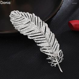 Brooches Donia Jewellery Fashion Feather Titanium Steel Micro-Inlaid Zircon Silver Needle Luxury Retro Brooch