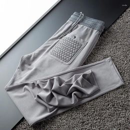 Men's Pants Summer Gym Clothing 2024 Men Fashion Stretch Designer Clothes Weave Pocket Slim Fit Waffle Soft Smooth Male Sport Trousers