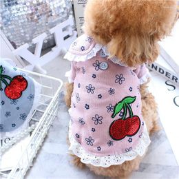 Dog Apparel Red Cherry Embroidery Female Clothes For Small Dogs XS XXL Little Animal Pink Girl Pet Dresses Cat Coat Costumes Shih Tzu