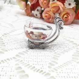 Party Favour 100pcs/lot Silver Crystal Baby Carriage In Gift Box Infant Christening Giveaways Birthday Keepsakes Gifts