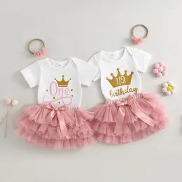 Clothing Sets SUNSIOM Infant Baby Girls Birthday Clothes Set Letter Print Short Sleeve Crew Neck Romper Mesh Tutu Skirts Headband 3Pcs