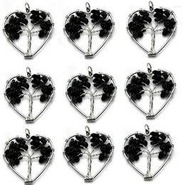Pendant Necklaces 5/10/20pcs Wire Wrapped Black Obsidian Reiki Healing Chip Stone Tree Of Life Heart Charms For Necklace Jewelry Making