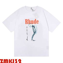 Rhude Brand Designer T Shirt Mens Rhude Shorts Tracksuits Printing Letter Black White Grey Rainbow Color Summer Fashion Cotton Cord Top Brand Short Sleeve 709