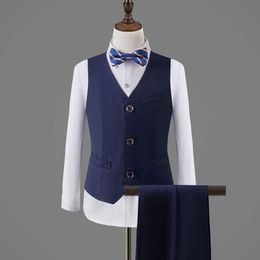 Children Black Blue Wedding Boys Jacket Vest Pants Bowtie 4PCS Performance Photograph Suit Kids Birthday Ceremony Costume