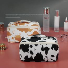 Cosmetic Bags Cow Pattern Makeup Casual All-match PU High-capacity 2024 Fashion Korean Version Zipper Box Mixed Colours