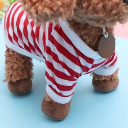 Dog Apparel Design Pet Vests Navy Stripe Cotton Puppy T Shirts Summer Clothes - Size S (Red)
