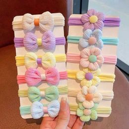 Hair Accessories 6 pieces of girls bow hair with candy Colour flower hair band childrens elastic rubber band tail rack childrens hair accessories WX