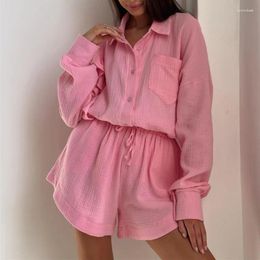 Work Dresses Womens Outfits Autumn Ruffled Long-sleeved Shirt Wide-leg Shorts Two-piece Set For Women