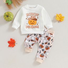 Clothing Sets Toddler Kids Clothes Girls 2pcs Outfit Halloween Pumpkin Letter Print Sweatshirts Elastic Pants Casual Baby