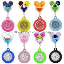 Other Office School Supplies Lovely Cartoon Dolls Nurse Doctor Retractable Sile Pocket Watches For Hospital Medical Women Mens Badge R Otc01