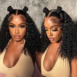 13x4 Lace Frontal Human Human Wigs Deep Curly Lace Front Wigs Pré-pluvged HD Lace Wig para Mulheres 200% Densidade Cor Natural Remy