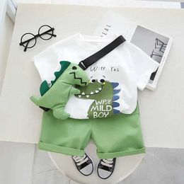 Clothing Sets Summer casual newborn baby boy and toddler dinosaur short sleeved top and pants 2 pieces/set cotton childrens clothing WX