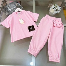 Top baby tracksuits summer child kids designer clothes Size 100-160 CM girls T-shirt and Flip pocket decoration pants 24April