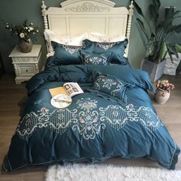 Bedding Sets Blue White Luxury Royal Embroidery 100S Egyptian Cotton Soft Set Duvet Cover Bed Linen Sheet Pillowcases 4/5pcs