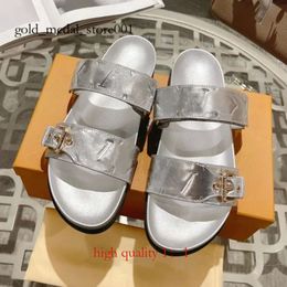 Louiseviution Shoe Lvse Shoe Slide Women BOM DIA COMFORT Flat Sandals Designer Luxury High Quality Lacquer Canvas Leather Aging Print Clasp Monog 2452