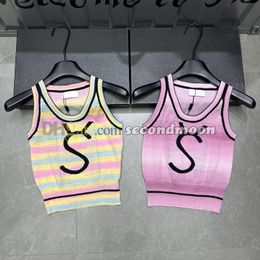 Gradient Color Tanks Top Women Letters Print Vest Summer Outdoor Fitness Wear U Neck Knits Tees