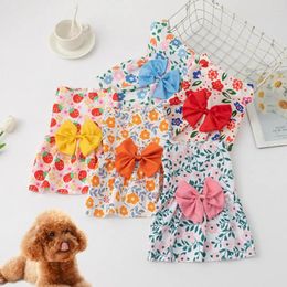 Dog Apparel Pet Floral Dress Cute Bow Print Sleeveless Pullover Dressing-Up Streetwear Summer Small Two-legged Clothes Puppy Costume