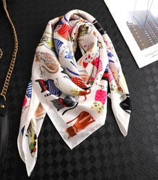 Women Silk Scarf Square Shawls and Wraps Cat Animal Print Hijab Scarves for Ladies Summer Office Hair Neck Foulard Bandana2988903