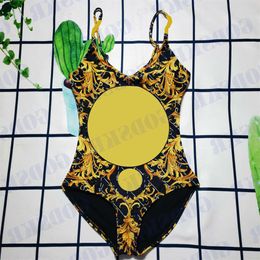 Vintage Swimsuit Gold Pattern Swimwear for Women Party Style Ladies One Piece ggitys RG7S