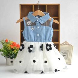 Girl's Dresses ChildrenS Summer Dress Flower Mesh Baby Girl Denim Dress Lapel Girl Clothing New Product In 2023