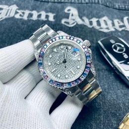 Luxury 40mm Mens Watch Iced Out Bling Diamonds Automatic Sapphire Glasses Stainless Steel Wrist Silver Stainless steel Rubber strap Re 318u