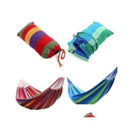 Hammocks Portable Outdoor Garden Fold Hammock Hang Bed Travel Cam Swing Hiking Canvas Stripe Hanging Drop Delivery Home Furniture Otzwn