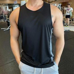 Men's Tank Tops Men Running Vest 2024 Gym Workout Sleeveless Shirt Ice Silk Quick Dry Fitness Bodybuilding Elastic Training Top