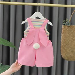 Clothing Sets Girls Summer 2024 Children Cute Cotton Sleeveless Tops Overall Shorts 2pcs Tracksuit For Baby Girl Suit Kid Outfit