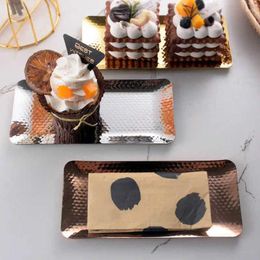 Plates Hammered Tray Exquisite Odourless Stainless Steel Serving For Living Room Bedroom Kitchen Bathroom Gold Tray19.5x9.5cm