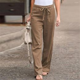 Women's Pants Elastic Waist Solid Color Women Trousers Thin Straight Wide Leg Belt Long Clothing Streetwear Sweatpants