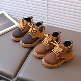 Boots Contrast Color Children Shoes Street Style For Kids Boy Leisure Trendy Lace Up Girls Short Toddler Shoe H05071