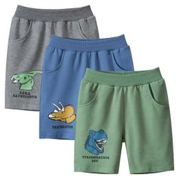 Shorts 2024 Summer New Childrens Cartoon Dinosaur Print Boys Shorts Elastic Waist Beach Shorts Childrens Clothing d240516