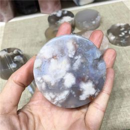 Decorative Figurines Natural Carving Crystal Cherry Blossom Agate Slice Cylinder For Home Decoration