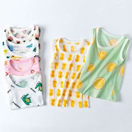 Barn underskjortor som andas bomullsgröda för barn mesh flickor väst pojkar ärmlös tecknad baby tank toppkläder l2405