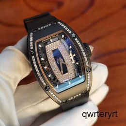 RM Tourbillon Wrist Watch Rm07-01 Hollowed Out Dial with Diamond Inlaid Black Lips Womens Watch Automatic Mechanical Swiss Famous Watch Clock Watch