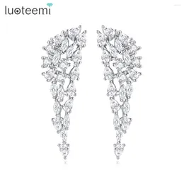 Dangle Earrings LUOTEEMI Leaf CZ Long Tassel Luxury Drop Lady Jewelry Charm Wedding Engagment Decoration Accessory Aesthetic Wholesale