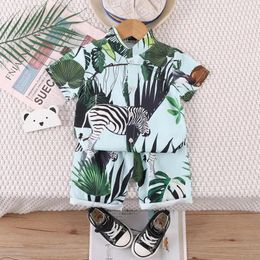 Clothing Sets Children's Shirt Set 0-4-year-old Boys Full Print Short Sleeved T-shirt Shorts 2-piece Summer Thin