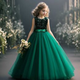 Girl's Dresses Teens Girls 12 14Yrs Banquet Luxury Dresses Princess Birthday Wedding Party Gown Sequins V-Back Children Bow Pageant Long Dress